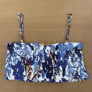O.P.T. Tropical Print Smocked Crop Top New